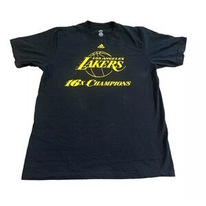 VINTAGE Adidas Lakers Black Shirt Mens XL 16X Championship Banners Y2K X-Large